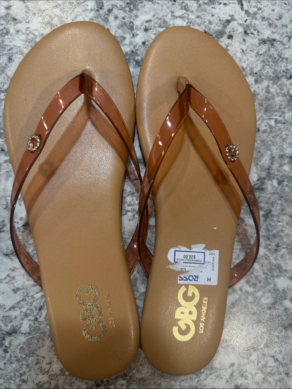 GBG Los Angeles Tan Brown Jelly Flip Flop Sandals